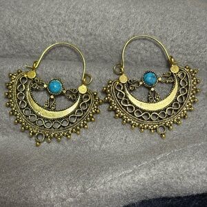 Gold and Blue Filigree Earrings